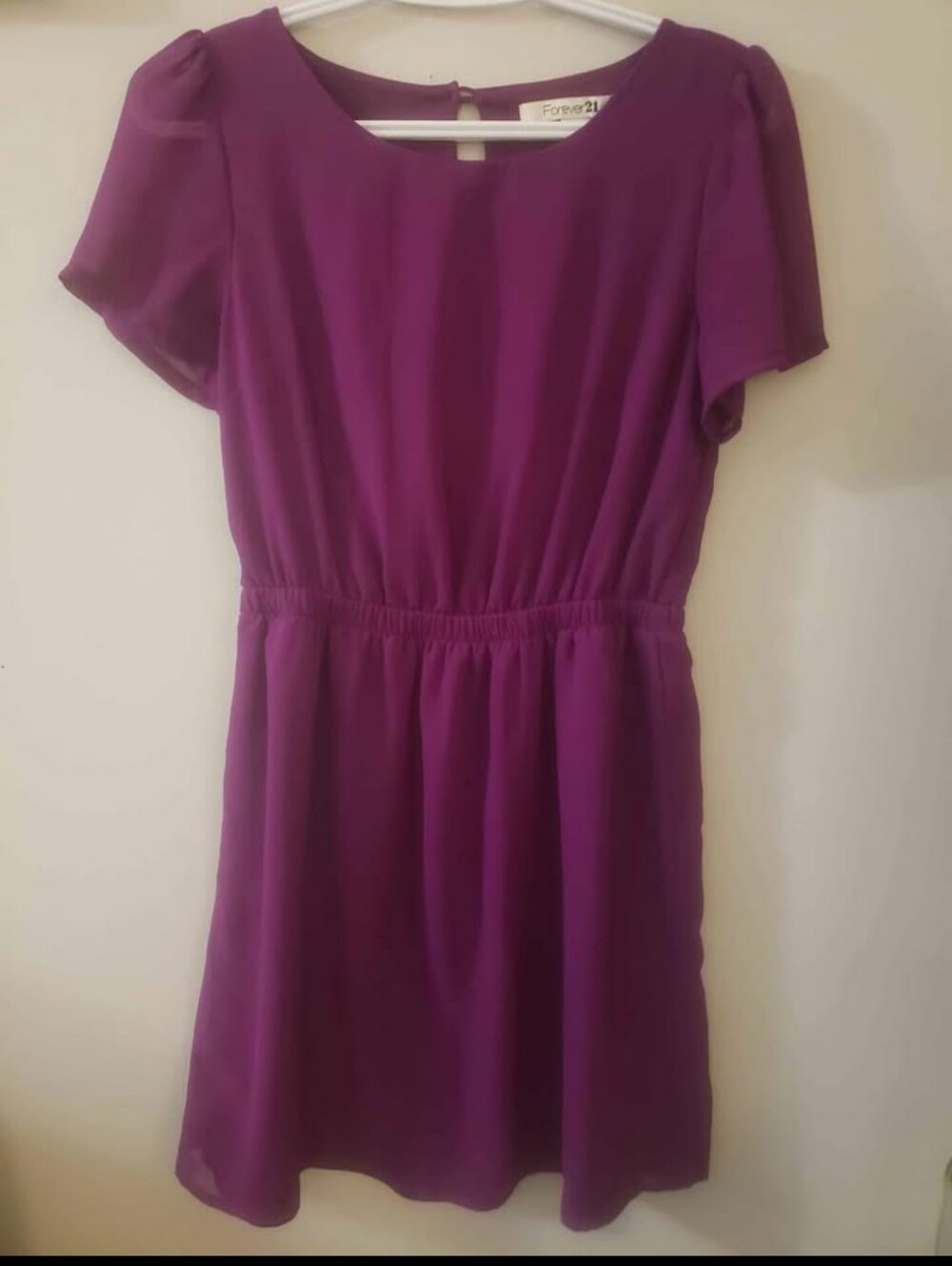 Forever 21 Plum Short Sleeve Elastic Waist Mini Dress